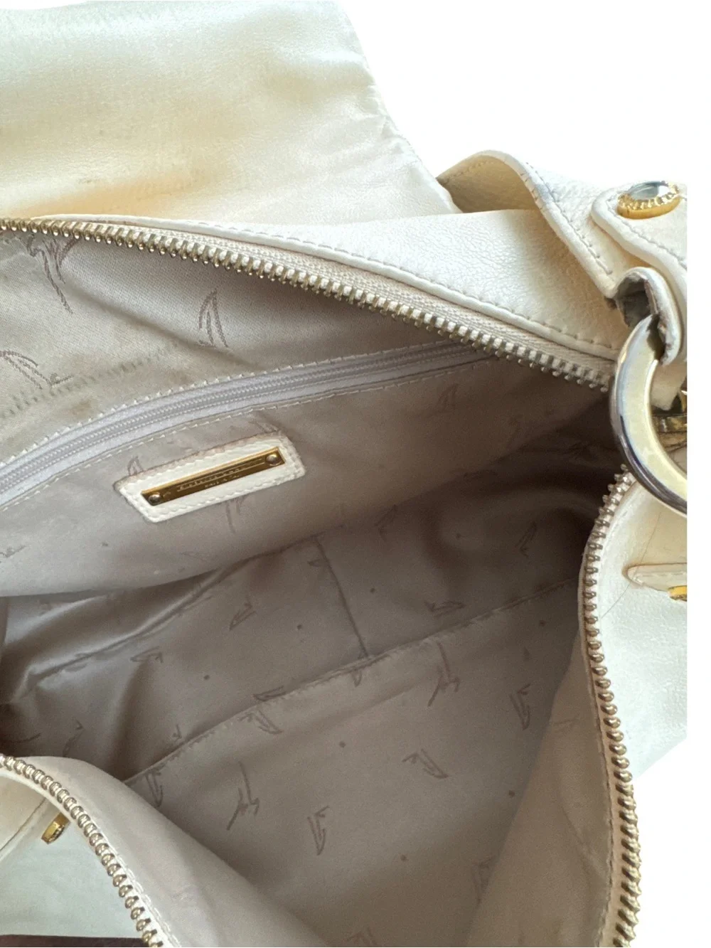 Giuseppe Zanotti Cream Leather Hobo with Gold and Amber Hardware